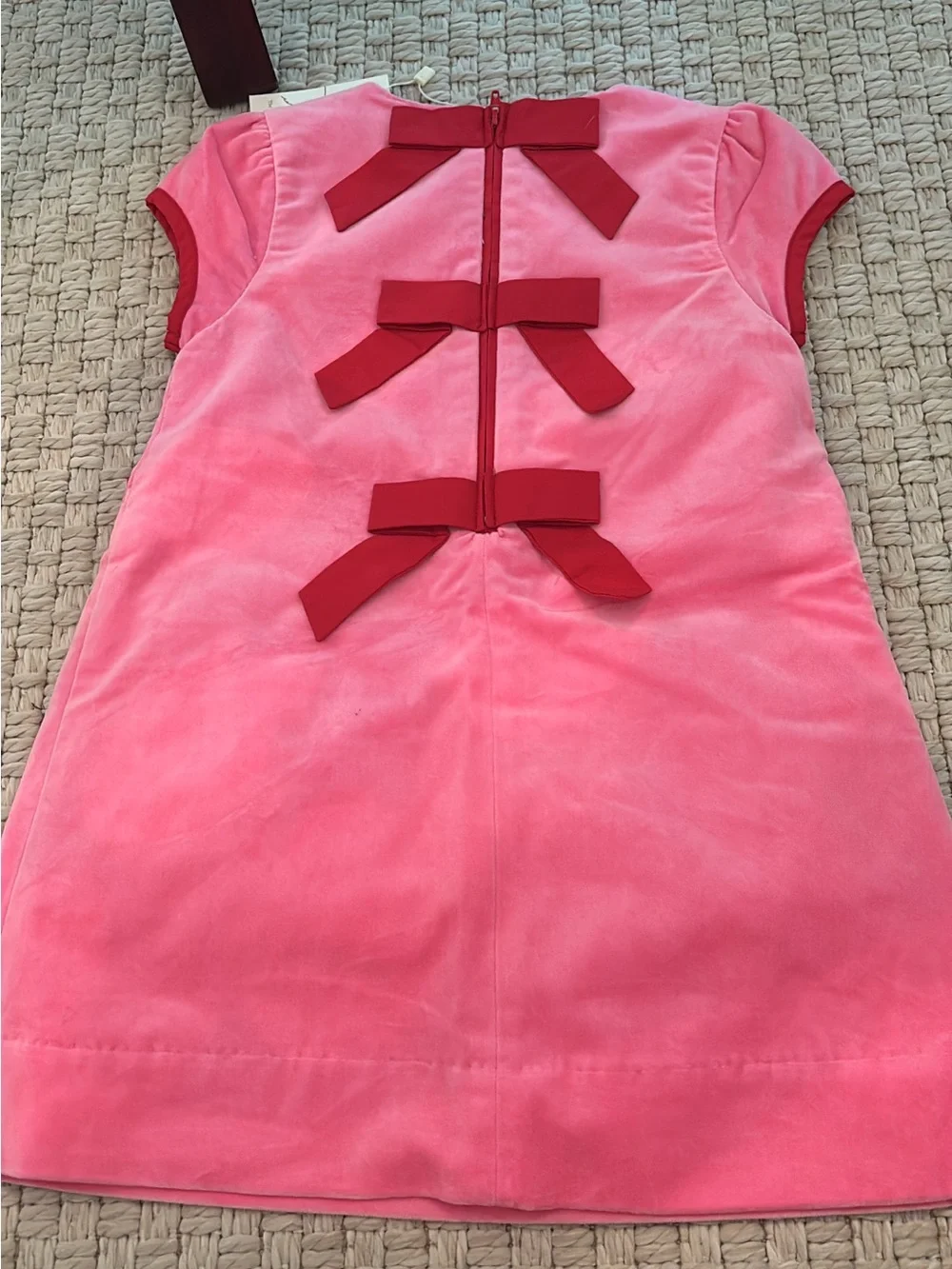 NWT TBBC BETTS BOW DRESS- HAMPTONS HOT PINK VELVETEEN WITH RICHMOND RED